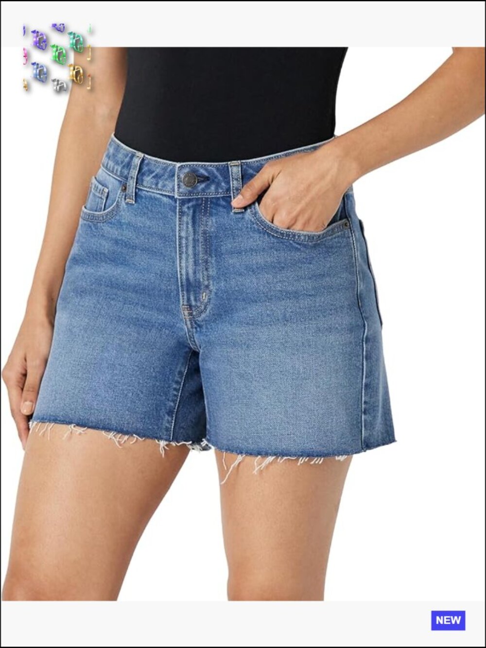 Mid-Rise Straight Fit Jean Shorts Low Stretch Cotton Denim Raw Hem 4.5" Inseam